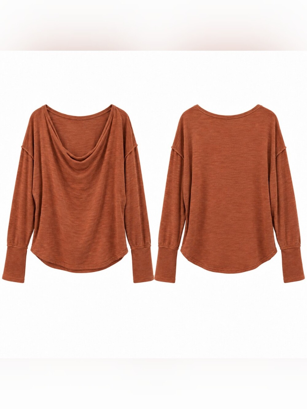 Free People We The Free Kimmi Rust Draped Neck Long Sleeve Top XL